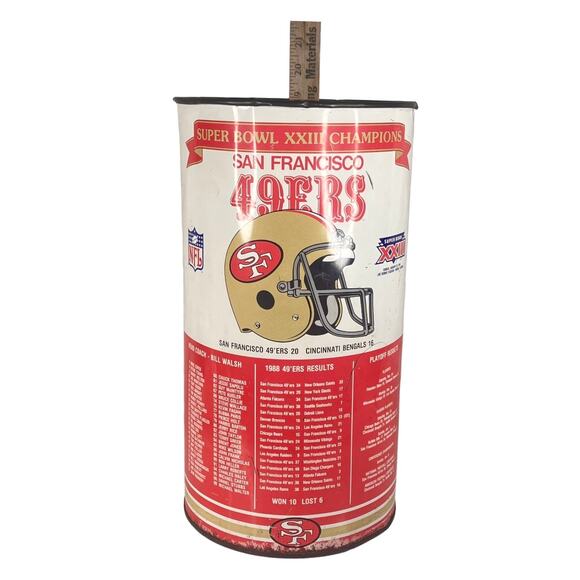 Vintage P&K San Francisco 49ers Metal TRASH CAN 19” Super Bowl XXIII Champions - Picture 11 of 16